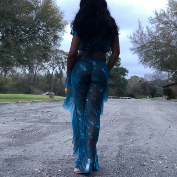 Women's blue 2-piece swimsuit cover-up - Picture 2 of 6